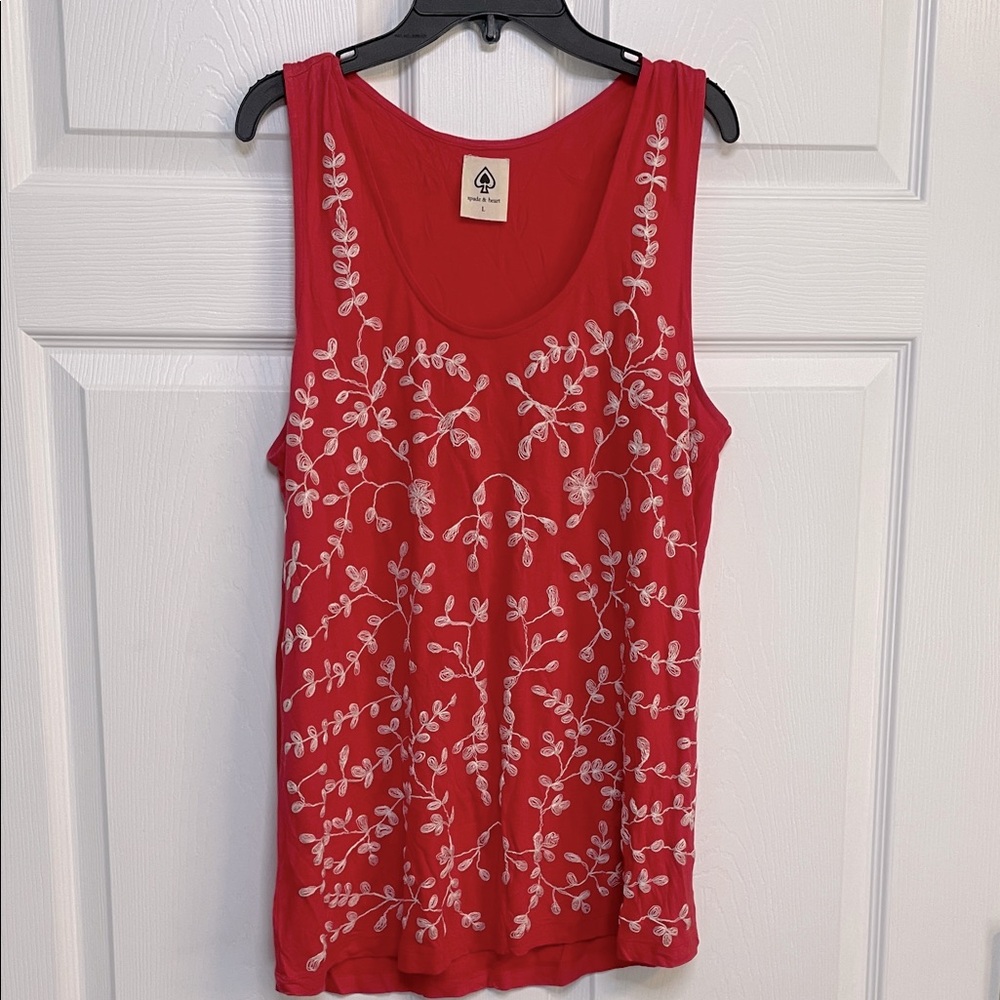 Spade & Heart Coral Red Embroidered Tank Top